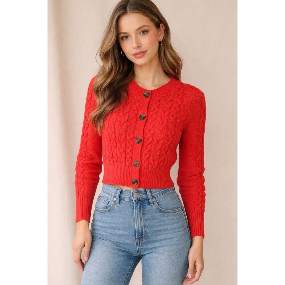 Maeve Anthropologie Chunky Cable Knit Cardigan  Button Front Women's XS